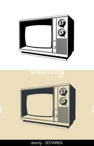 Retro-TV-stilisierte Vektorillustrationen Stock Vektor