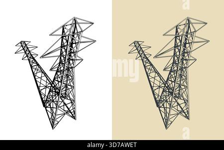 Stilisierte Vektorgrafik für die Unterstützung von Hochspannungsübertragungsleitungen Stock Vektor