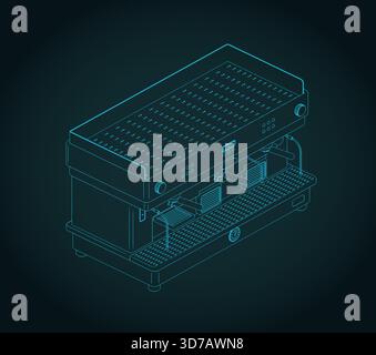 Professionelle Kaffeemaschine isometrische Blueprint stilisierte Vektorillustration Stock Vektor