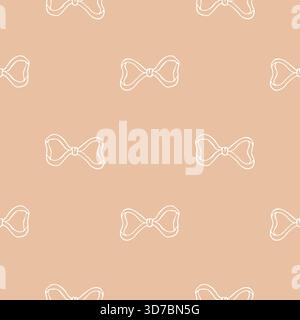 Nahtloses Muster mit handgezeichneten weißen Schleifen auf weichem Pastellhintergrund. Zartes, feminines und skurriles Design, perfekt für Schreibwaren und Verpackungen Stock Vektor