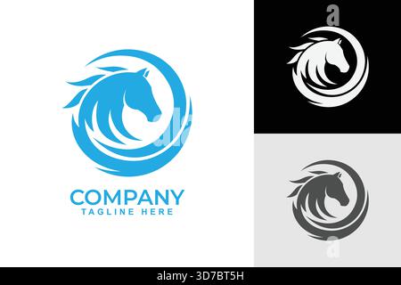 Moderne Varianten mit Pferdekopf-Logo in einem dynamischen, kreisförmigen und wirbelnden Design, perfekt für professionelles Branding Stock Vektor
