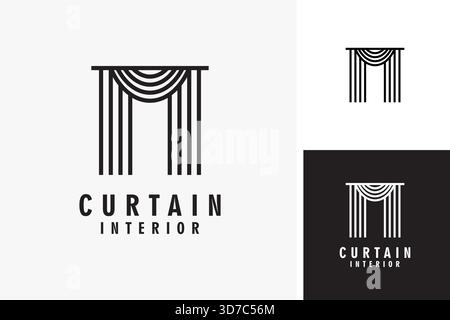 Vorhang Wohnkultur Linie Logo Symbol Design Stock Vektor