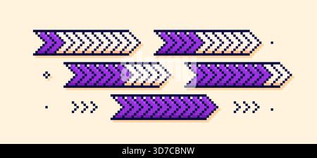 Ein Satz pixelvioletter, pfeilförmiger Lastbalken. Stock Vektor