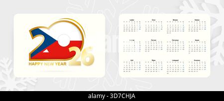 Horizontaler Taschenkalender 2026 in tschechischer Sprache. Neujahrssymbol 2026 mit Flagge der Tschechischen Republik. Vektorkalender. Stock Vektor
