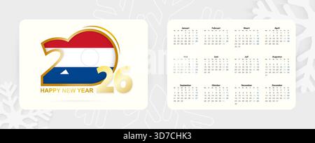 Horizontaler Taschenkalender 2026 in niederländischer Sprache. Neujahrssymbol 2026 mit Flagge der Niederlande. Vektorkalender. Stock Vektor
