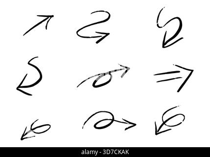 Satz verschiedener handgezeichneter Vektorpfeile. Stock Vektor