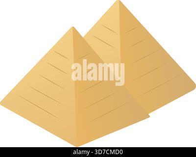 Zwei goldene Sandpyramiden, die perspektivisch dargestellt sind, mit einfacher Schattierung auf weißem Hintergrund. Stock Vektor