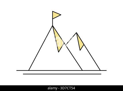 Flagge auf dem Gipfel des Berges, Vektor-Illustration. Stock Vektor