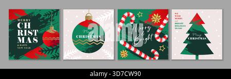 Frohe Weihnachten und frohe Neujahrsgrüße. Merry and Bright and We Wish Merry & Bright Holidays to you – kreatives Schriftdesign. Vektorkarten Stock Vektor