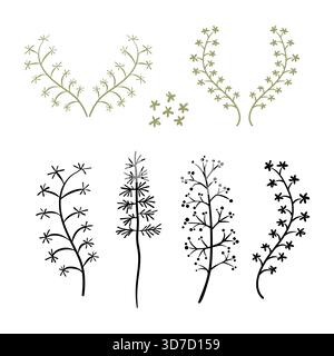 Handgezeichnetes Blumengräser-Set, Pflanzendesign-Elemente. Stock Vektor