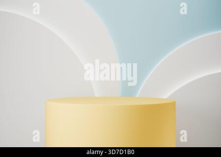 Das gelbe Podium steht auf weißem Hintergrund Stockfoto