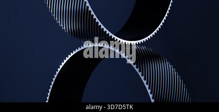 3D Abstract Technology Design mit schwarzen Helios-Zahnrädern auf dunklem Hintergrund Stockfoto