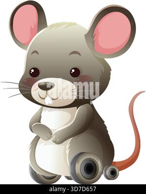 Entzückender Vektor-Maus-Charakter mit Rädern, großen Ohren, sanften Schatten und verspieltem Cartoon-Stil Stock Vektor