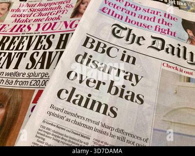 Eine britische Zeitung aktualisierte die BBC in Unordnung über die Vorurteile Stockfoto