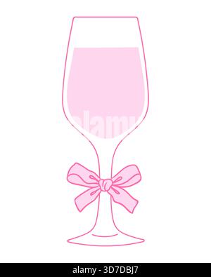 Ein Glas mit einem pinkfarbenen Getränk ist mit einer niedlichen Schleife an der Basis versehen, perfekt für Partys oder festliche Anlässe. Das schlichte Design sorgt für eine charmante Note Stock Vektor