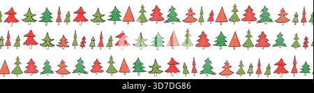 Rote und grüne Weihnachtsbäume nahtlose Grenze, netter Winter Baum Hintergrund, minimales Feiertagsmuster Stockfoto