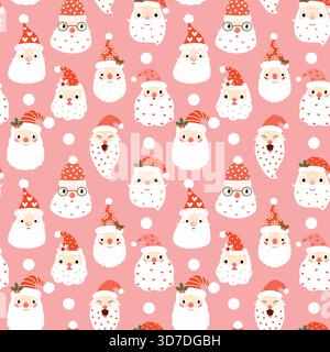 Niedliche nahtlose Muster mit Weihnachtsmann auf rosa Hintergrund für Frohe Weihnachten und Happy New Year Dekor Stock Vektor