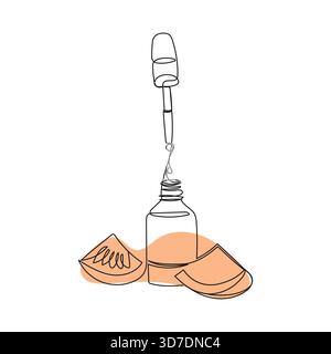 Tropfflasche für ätherisches Zitrusöl. Minimalistische einzeilige Vektorillustration. Perfekt für Wellness, Schönheit, Bio-Kosmetik, Naturprodukte Stock Vektor