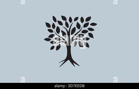 Bäume und Wurzel mit Blättern sehen wunderschön und erfrischend aus. Baum- und Roots-LOGO. Silhouettenvektor von Baum und Wurzel mit schwarzer weißer Farbe. Stock Vektor