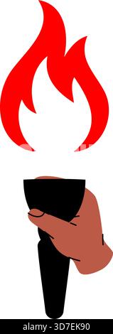 Brennende Fackel in der Hand Symbol mit roter Flamme. Flache Vektor-Illustration von Freiheit, Protest, Zeremonie und symbolischen Feier Konzept Design Stock Vektor