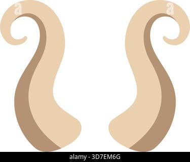 RAM-Hörner mit Spiralspitzen. Flache Vektor-Zeichentrickillustration isoliert auf weiß für Tierkreiszeichen, Fantasy oder dekorative Designs Stock Vektor