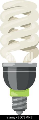 Eine Glühlampe mit grünem Sockel. Die Glühlampe ist weiß und spiralförmig Stock Vektor