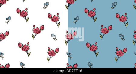 Nahtlose Muster-Set mit Blumenlinie Vektor Stock Vektor