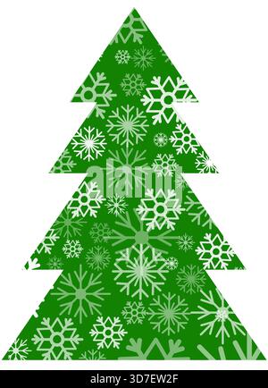 Diese bunte Vektor-Illustration zeigt einen Weihnachtsbaum mit verschiedenen Schneeflocken, perfekt für Weihnachtsgrüße und festliche Karten Stock Vektor