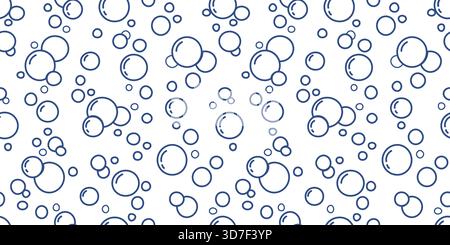 Nahtloses Muster mit Wasserblase. Reinigungsbad, Doodle-Duschen-Spritzer-Elemente. Wiederkehrende Vektordesign Seife und Tropfenstruktur für Badezimmer Stock Vektor