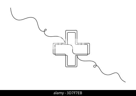 Medizinisches Kreuz durchgehende eine Linie Zeichnung minimalistisches Gesundheitswesen Symbol Illustration Stock Vektor