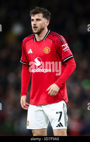 Manchester, Großbritannien. November 2025. Manchester United Mittelfeldspieler Mason Mount (7) während des Spiels Manchester United gegen Everton Premier League in Old Trafford, Manchester, England am 24. November 2025 Credit: Phil Duncan/Every Second Media Credit: Every Second Media/Alamy Live News Stockfoto