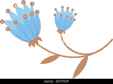 Blaues Blumenmotiv. Dekoratives trendiges Musterelement isoliert auf weißem Hintergrund Stock Vektor