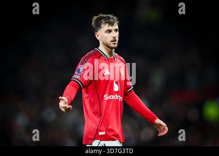 Manchester, Großbritannien. November 2025. Manchester United Mittelfeldspieler Mason Mount (7) Gesten während des Spiels Manchester United gegen Everton Premier League in Old Trafford, Manchester, England am 24. November 2025 Credit: Phil Duncan/Every Second Media Credit: Every Second Media/Alamy Live News Stockfoto