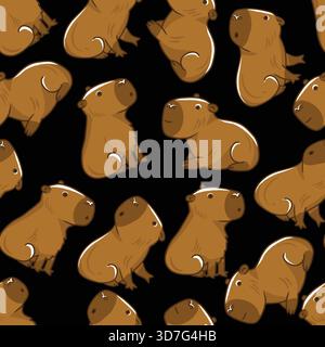 Niedliches Capybara-Muster mit Karotten und Blumen im verspielten nahtlosen Vektor-Design Stock Vektor