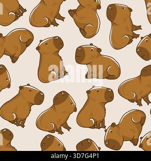 Niedliches Capybara-Muster mit Karotten und Blumen im verspielten nahtlosen Vektor-Design Stock Vektor