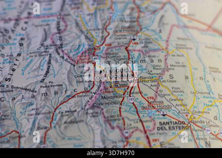 San Miguel de Tucuman, Argentinien, auf einer Straßenkarte Stockfoto