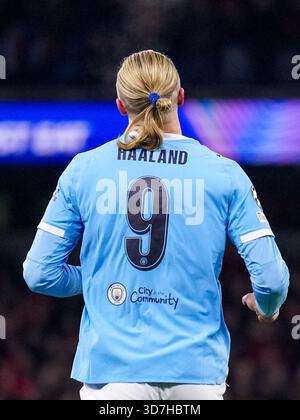 MANCHESTER, ENGLAND - 25. NOVEMBER: Erling Haaland aus Manchester City beim Spiel der UEFA Champions League 2025/26 Phase MD5 zwischen Manchester City und Bayer 04 Leverkusen im City of Manchester Stadium am 25. November 2025 in Manchester, England. (Foto: Rene Nijhuis) Stockfoto