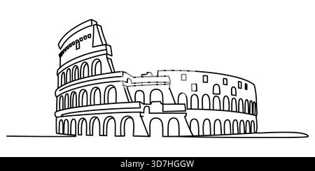 Kolosseum einzeilige Kunstzeichnung, Vektor eines antiken römischen Wahrzeichens Stock Vektor