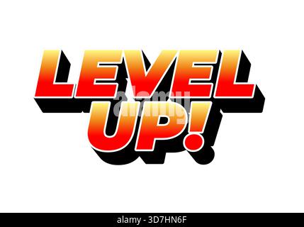 Ein auffälliges und lebendiges grafisches Textdesign mit dem Satz „LEVEL UP“! In einem Farbverlauf von Rot und Orange mit einem Schatteneffekt. Stock Vektor