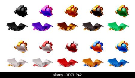 3D-Geschenkbox und geöffnetes Geschenkset. Stock Vektor