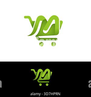 M Letter Warenkorb Shopping Logo, Shopping App, Warenkorb Logo, Sale Logo, Einzelhandelsunternehmen Logo, E-Commerce-Logo, Korb, Shop, grüner Farbverlauf, schneller Handel Stock Vektor