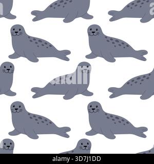 Dieses Design zeigt mehrere Siegelabbildungen auf einem glatten weißen Hintergrund. Die Robben haben fröhliche Ausdrücke und sind in einer Wimsi angeordnet Stock Vektor