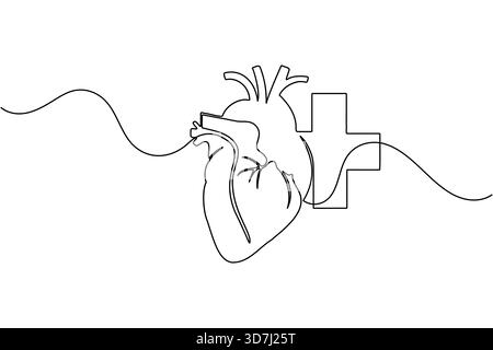Menschliches Herz eine Linie Kunst einfache kontinuierliche anatomische Umrisse medizinisches Symbol Stock Vektor
