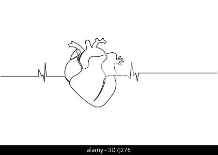 Menschliches Herz eine Linie Kunst einfache kontinuierliche anatomische Umrisse medizinisches Symbol Stock Vektor