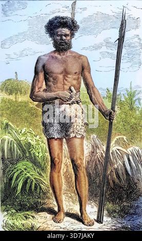 Eingeborener Australier aus dem Buch Journal of Researches von Charles Darwin, auch bekannt als Darwins Journal of a Voyage Around the World, veröffe Stockfoto
