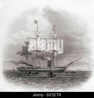 Die SS Großbritannien verlässt Liverpool, England im Jahr 1853. Aus der Cyclopaedia of Nützlichen Arts and Manufactures von Charles Tomlinson., digitale Re Stockfoto