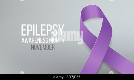 Epilepsie-Awareness-Monatskonzept. Bannervorlage mit violettem Band und Text. Vektorabbildung. Stock Vektor