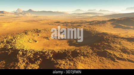 Detailansicht der Marslandschaft. Mars-Staubsturm. 3D Abbildung Stockfoto