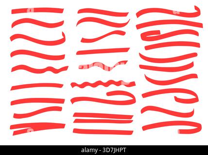 Grunge Hand Zuglinien Vektor-Illustration. Unterstreichen Sie Typografie-Strich, Kritzeleien, Kurven. Stiftstriche durchgestrichen. Auffällige Freihandformen mit Doodle. Stock Vektor
