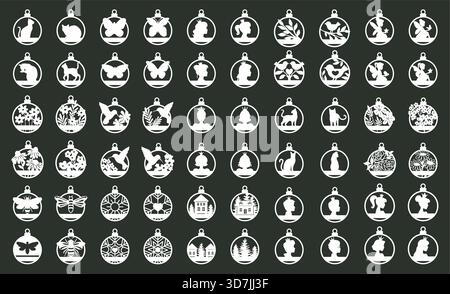 Silhouette Mit Weihnachtsschmuck. Illustrationen des Vektorsatzes. Stock Vektor